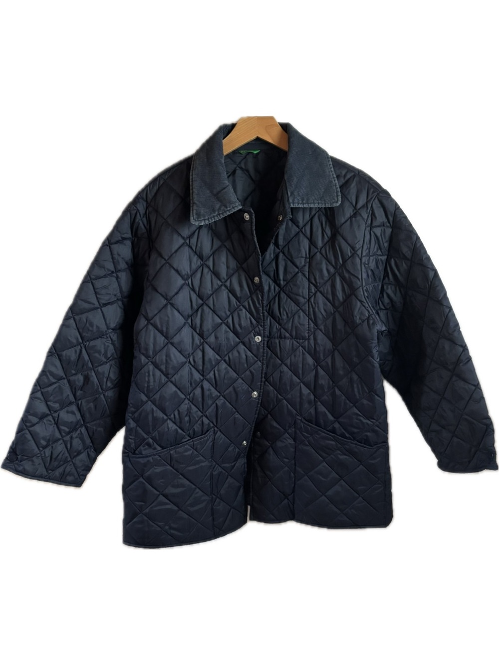 Vintage Quilted Navy Jacket - Lightweight Button-Front Coat Corduroy Collar